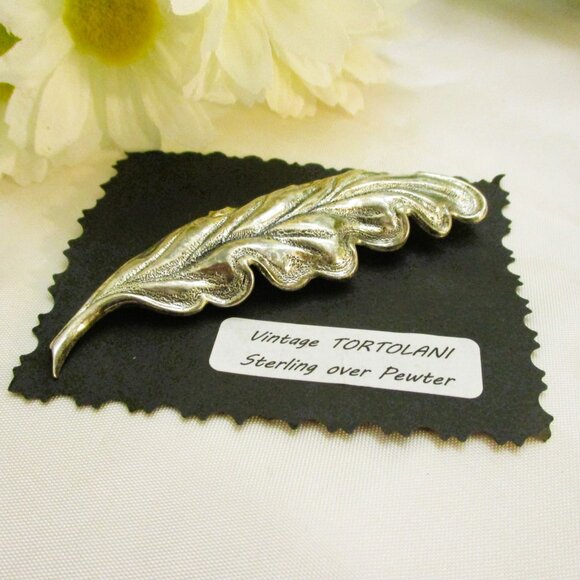 Vintage TORTOLANI Silver Plate Leaf Brooch: DESIGNER  Foliate Silver Jewelry - Picture 12 of 15